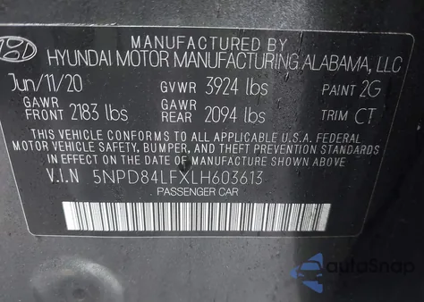 2020 Hyundai Elantra Value Edition z USA, uszkodzony, nr VIN 5NPD84LFXLH603613